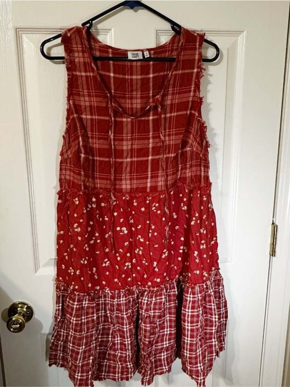 Women’s Red Tiered Plaid & Floral Dress